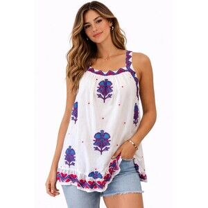 Anthropologie Womens Blouse Top L White Embroidered Tassel Tie Back Boho Beachy